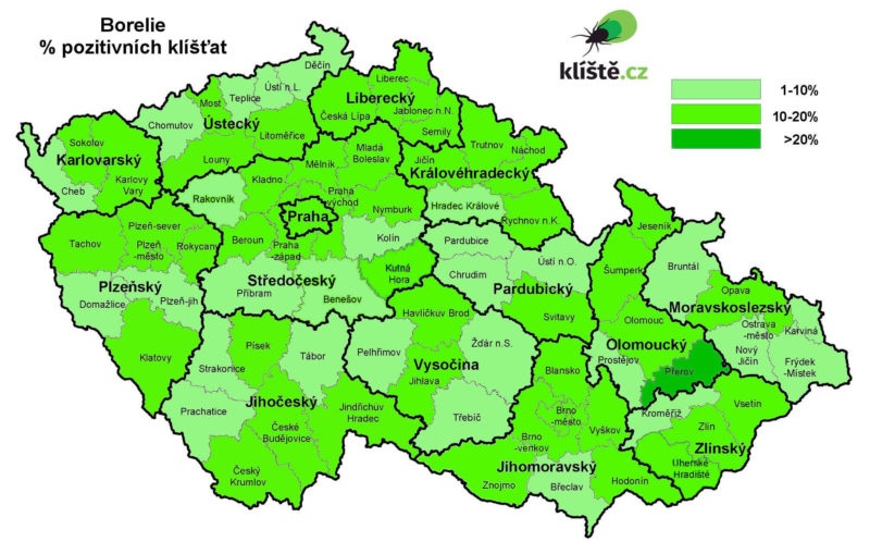 mapa vyskytu klistat nakazených boreliózou